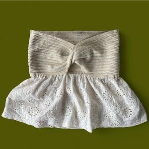 Zara Cream and White Crochet Eyelet Peplum Tube Top